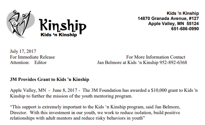 3M Provides Grant to Kids ‘n Kinship